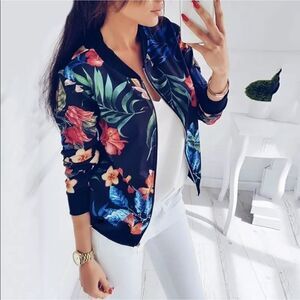 Black Floral Bomber Jacket M